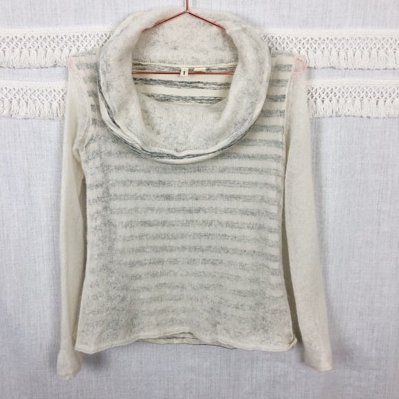Anthro Moth | Cream Striped Cowl Neck Sweater | S - Picture 1 of 8